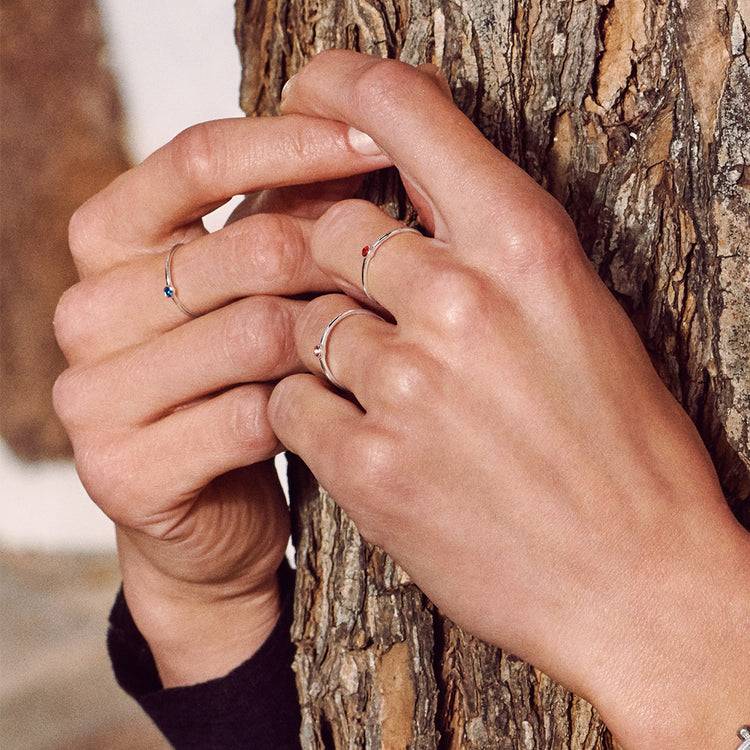 Pilgrim LULU Stapelring Mit Blauem Kristall, Versilbert