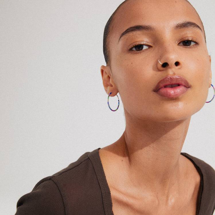 Pilgrim ALISON Hoop-Ohrringe, Blau/versilbert