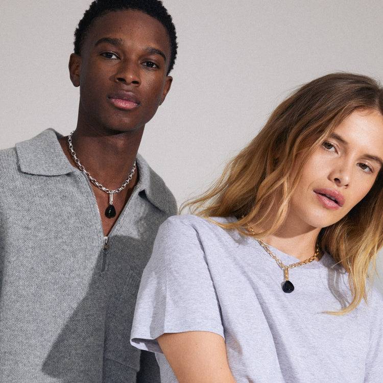 Pilgrim CHARM Schwarzer Achat Anhänger, Vergoldet