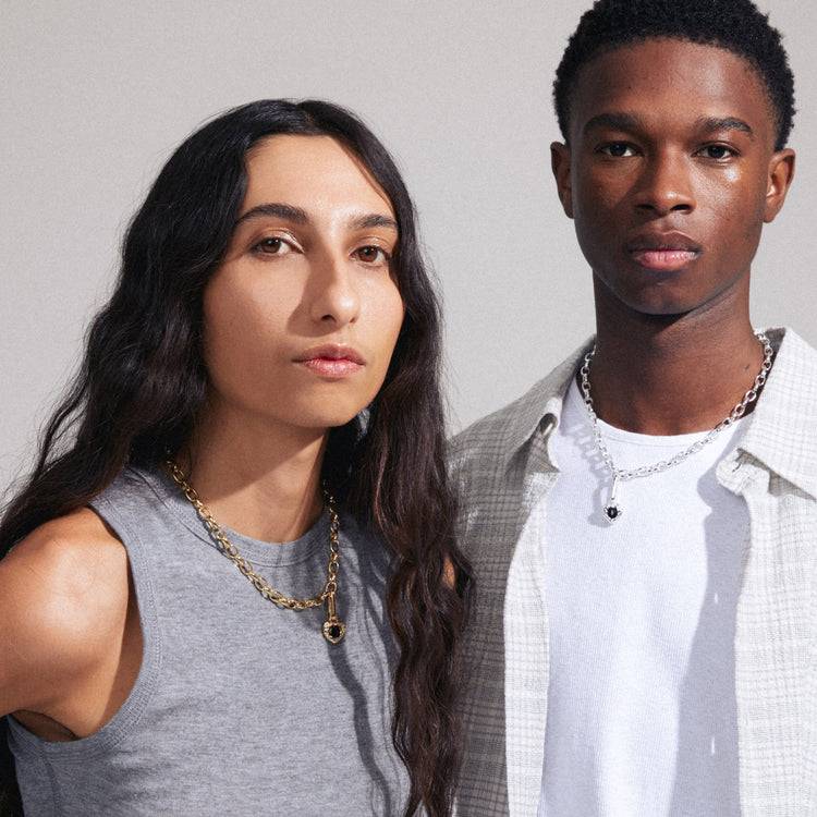 Pilgrim CHARM Schwarzer Achat Anhänger, Vergoldet