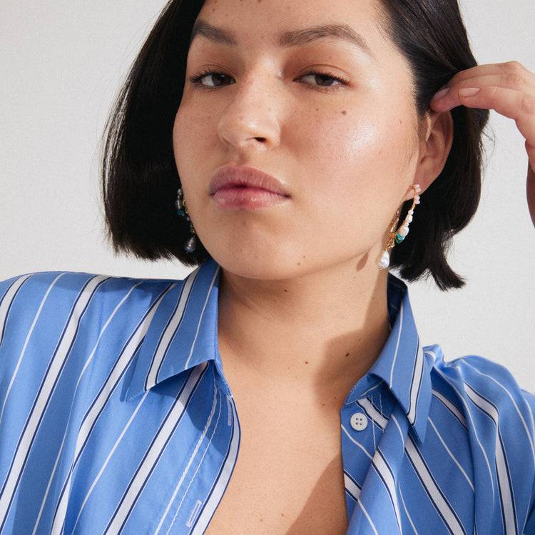 Pilgrim FORCE Große Hoop-Ohrringe, Weiß/Vergoldet