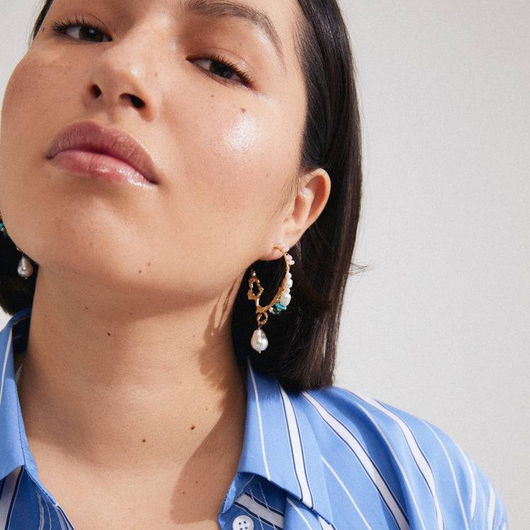 Pilgrim FORCE Große Hoop-Ohrringe, Weiß/Vergoldet