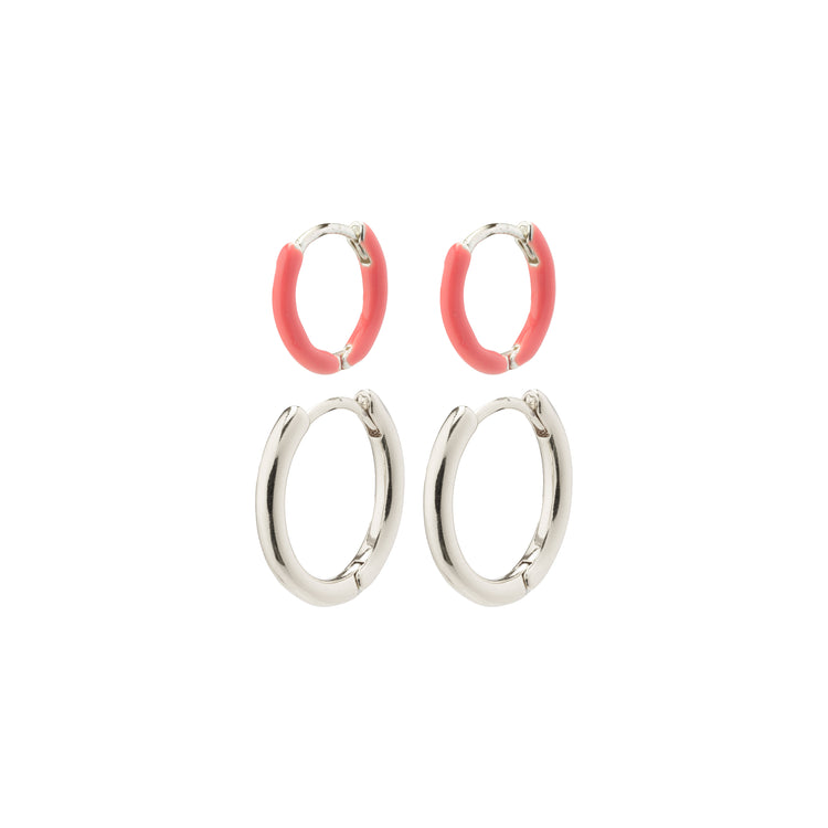 Pilgrim MARIT pinke Creolen, 2-in-1-Set, versilbert