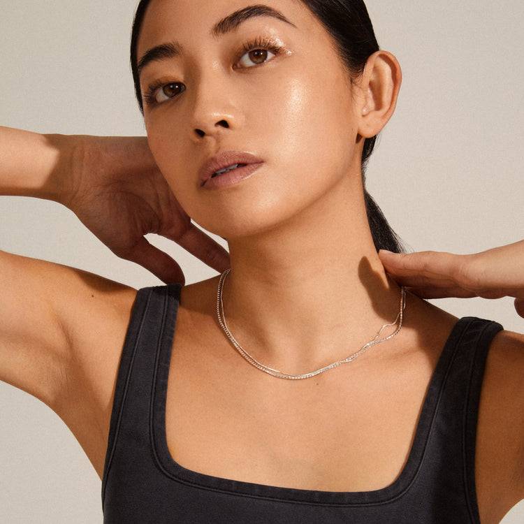 Pilgrim MILLE Kristall-Halskette, 2-in-1, Versilbert