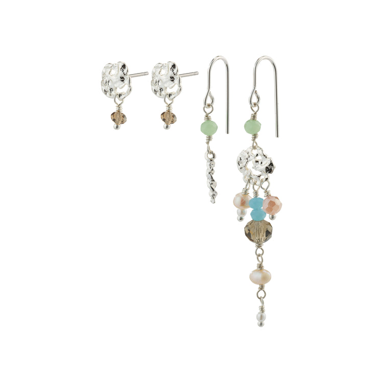 Pilgrim SMILE Ohrringe, 2-in-1 Set, versilbert