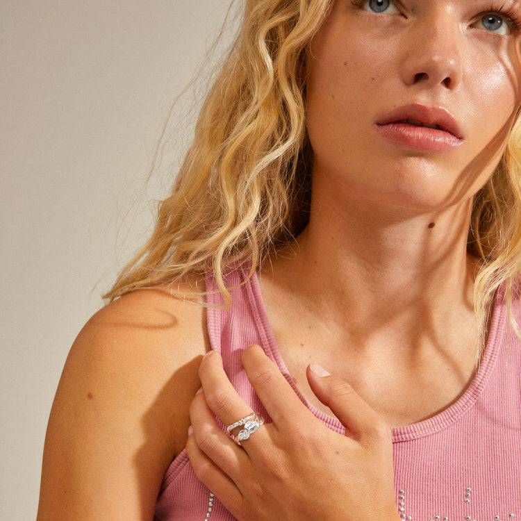 Pilgrim SUN Recycelte Ringe, 2-in-1-Set, Versilbert