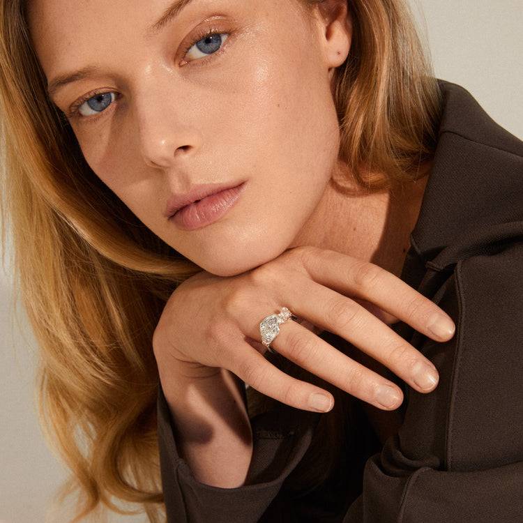 Pilgrim TINA Recycelter Ring Mit Organischem Kristall, Versilbert