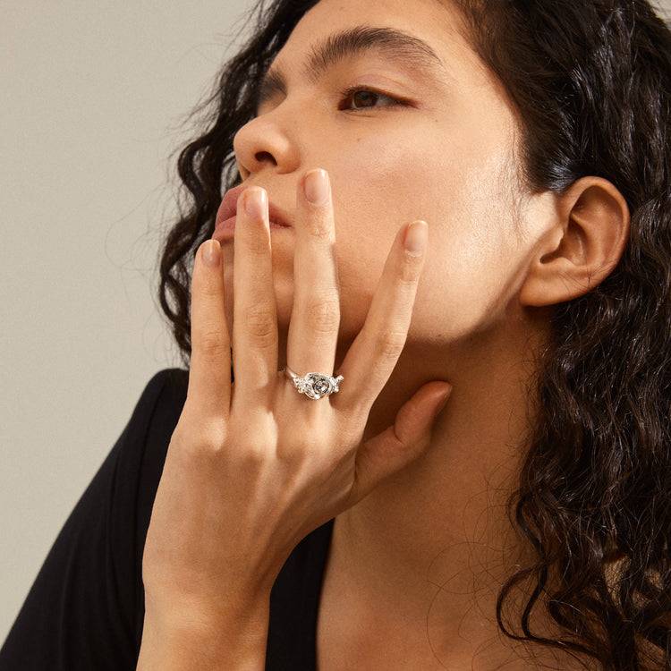 Pilgrim TINA Recycelter Ring Mit Organischem Kristall, Versilbert