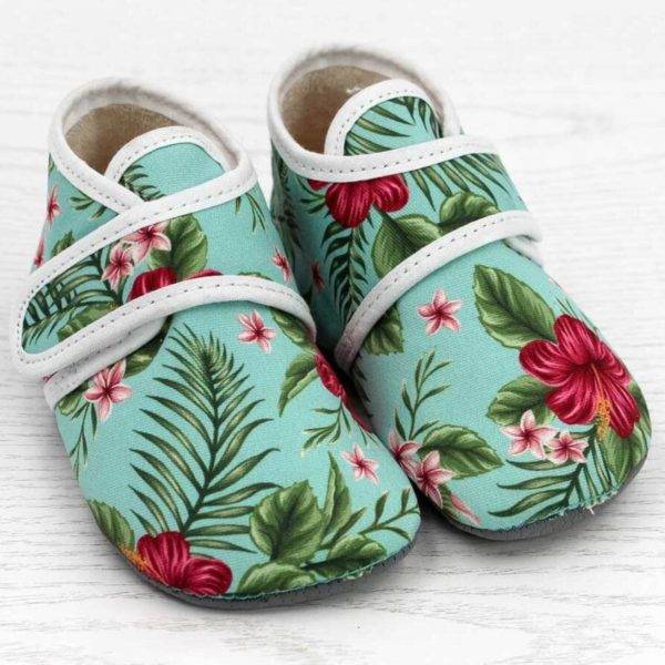 Pololo Barfuß Hausschuh mit Klettverschluss – Motiv Blume