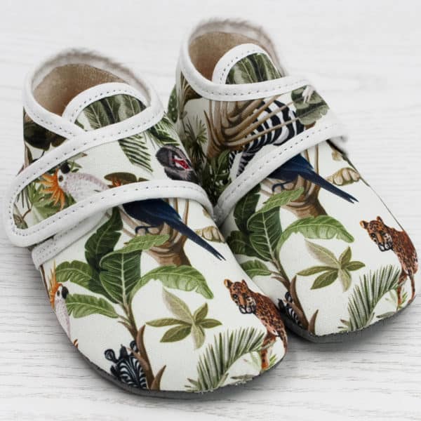 Pololo Barfuß Hausschuh mit Klettverschluss – Motiv Dschungel