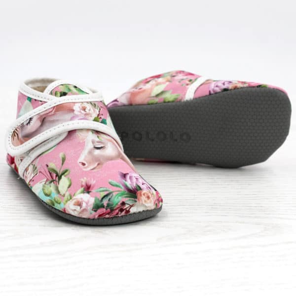 Pololo Barfuß Hausschuh Mit Klettverschluss – Motiv Einhorn-Fabelwelt