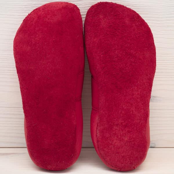 Pololo Barfußhausschuh Leder Rot Mit Kordelstopper