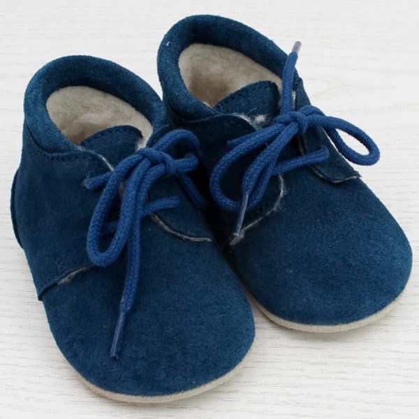 Pololo Für die ersten Schritte – “Porto” der Barfuß Kleinkinderschuh Wollgefüttert blau