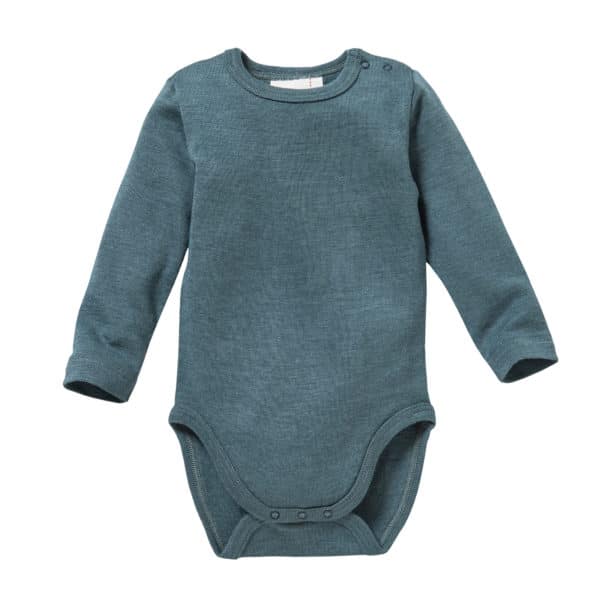 Pololo People Wear Organic Langarm-Body Wolle-Seide, Smaragd-grün