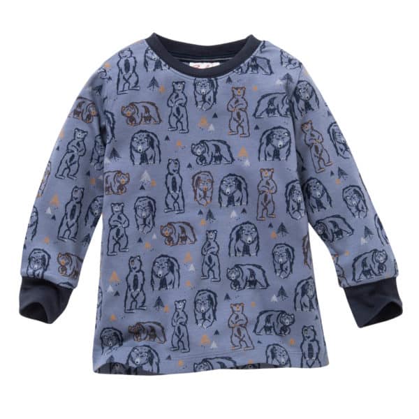 Pololo People Wear Organic Langarm-Pyjama “Grizzlybär”, Blau/bedruckt, Baumwolle (Bio)