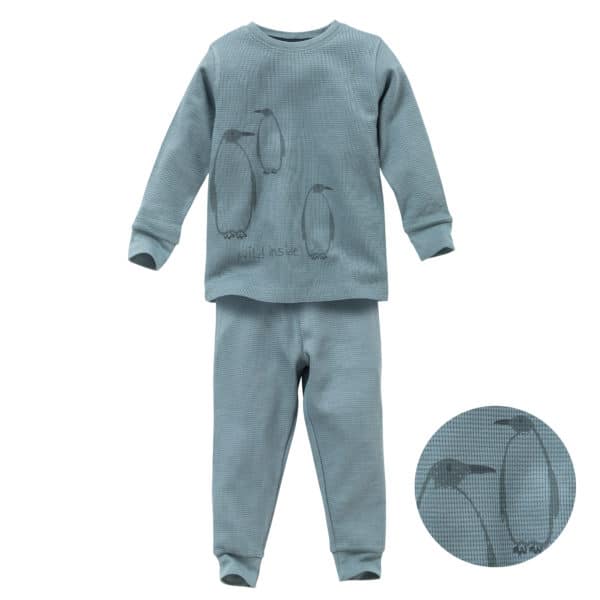 Pololo People Wear Organic Langarm-Pyjama “Pinguin”, blau/bedruckt, aus 100% Baumwolle (Bio)