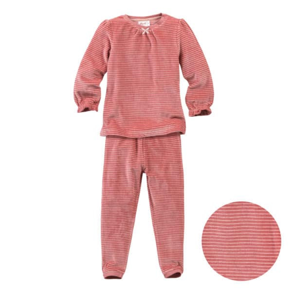Pololo People Wear Organic Nicki-Pyjama, rosa geringelt, aus 100% Baumwolle (Bio)