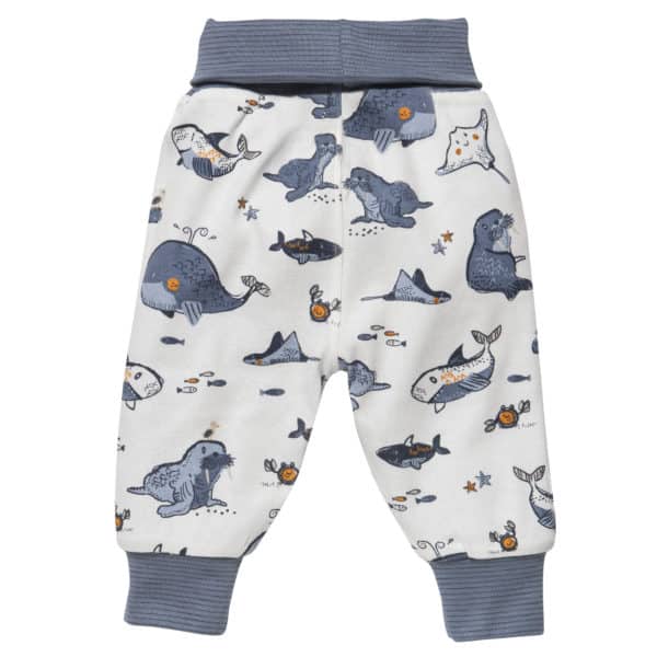 Pololo People Wear Organic Wendehose Ozeanblau Und Weiß Mit Tieren Aus Dem Meer , Aus Bio-Baumwolle