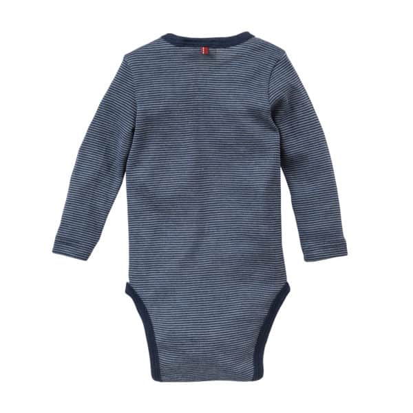 Pololo People Wear Organic Wolle-Seide Langarm-Body, Dunkelblau Geringelt