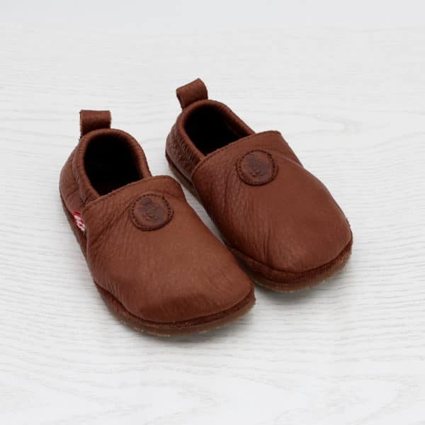 Pololo Barfuß Hausschuh Leder Uni Dunkelbraun