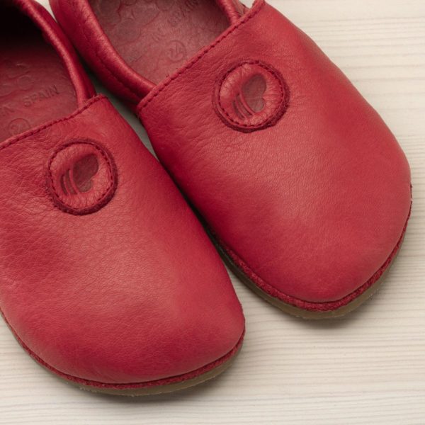Pololo Barfuß Hausschuh Leder Uni Rot