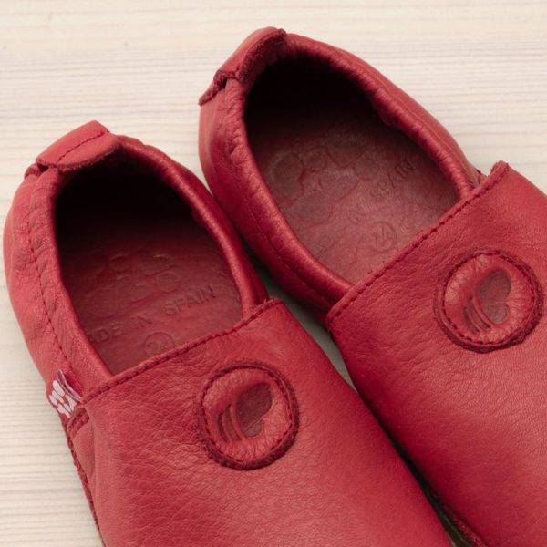 Pololo Barfuß Hausschuh Leder Uni Rot