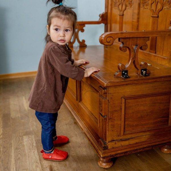 Pololo Barfuß Hausschuh Leder Uni Rot