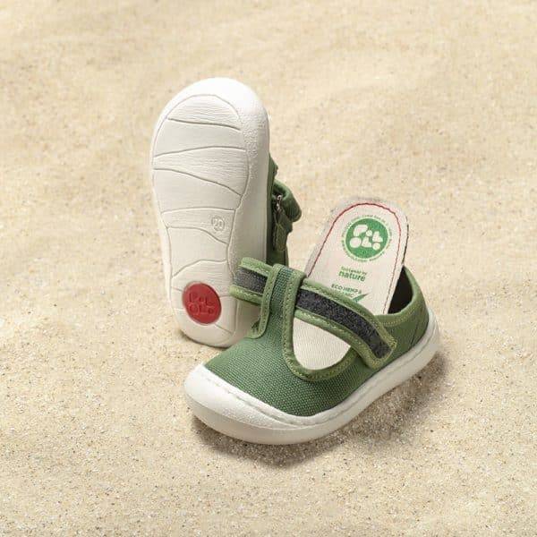 Pololo T-Bar Baumwollsandale “Arena” Grün