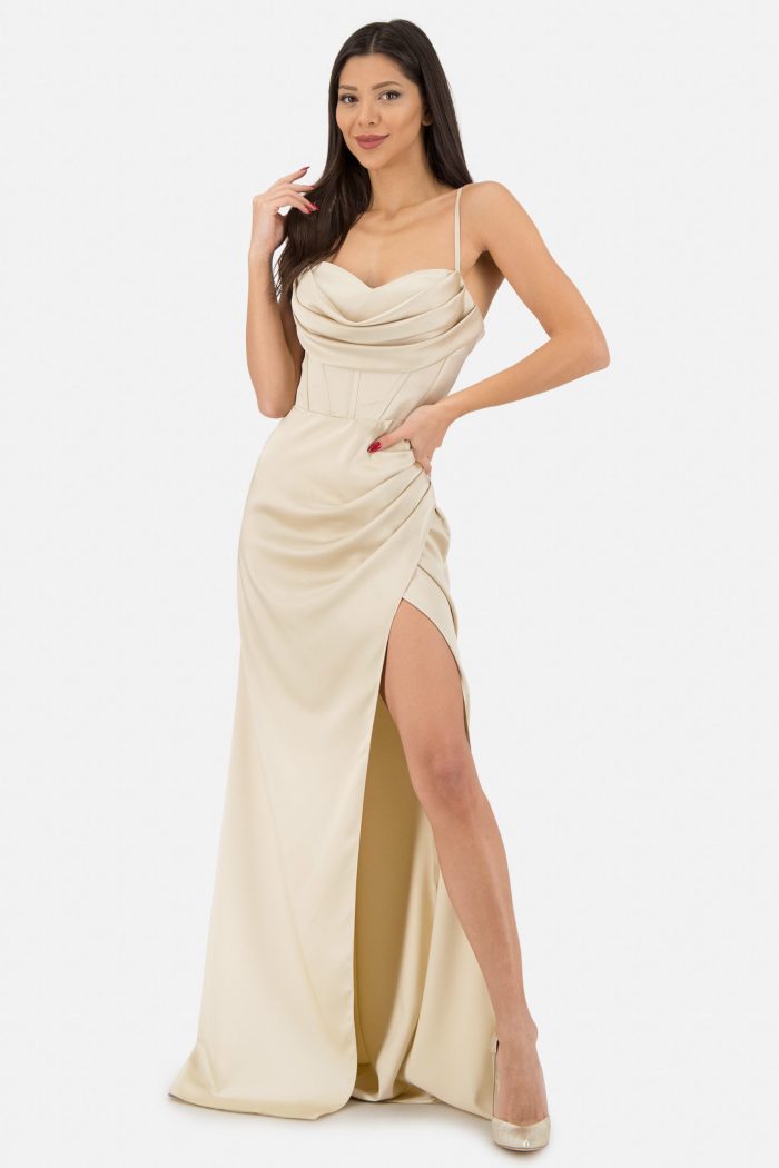 Prestije Satin Maxikleid drapiert