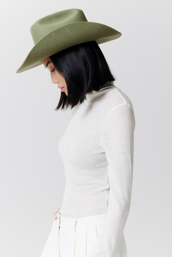 Prinz Berlin Merino Cowboy Hut Lifted Brim Pistazie