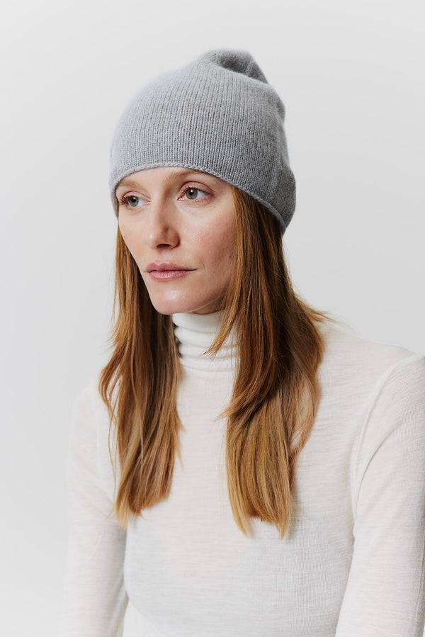 Prinz Berlin Kaschmir Beanie Fine Knit Hellgrau