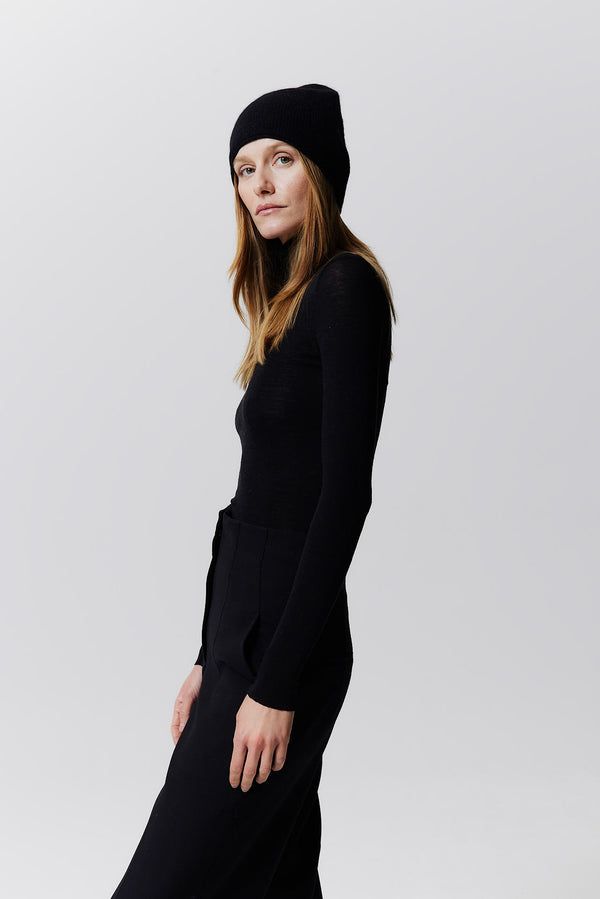 Prinz Berlin Kaschmir Beanie Fine Knit Schwarz