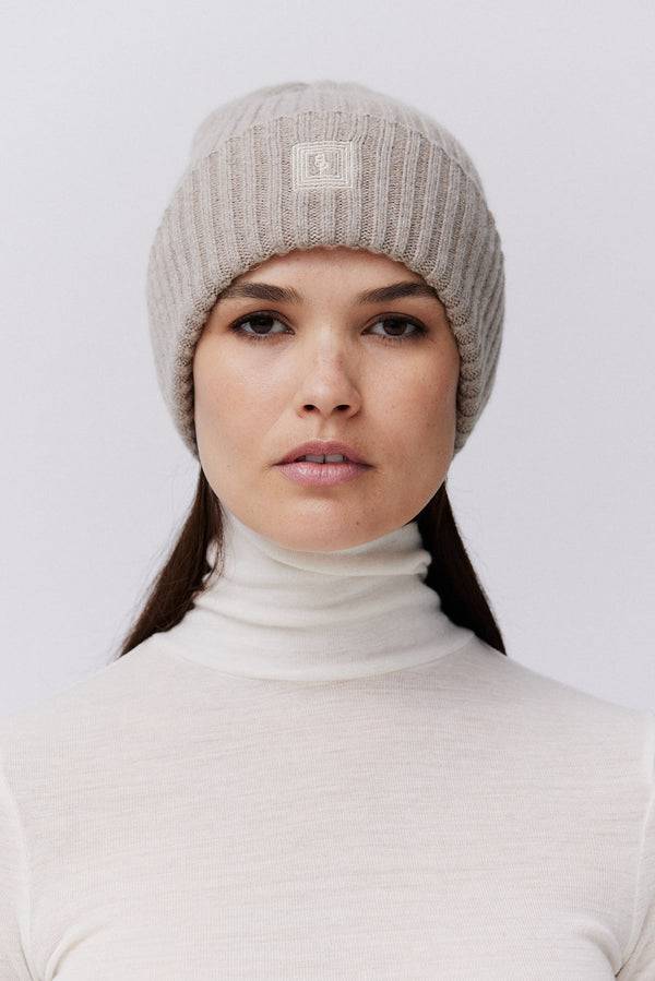 Prinz Berlin Kaschmir Beanie Rib Knit Beige