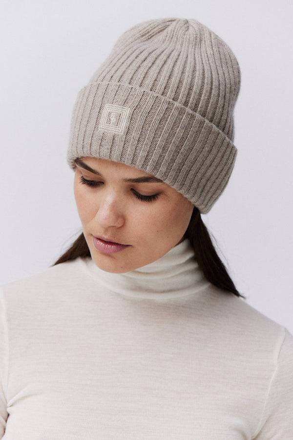 Prinz Berlin Kaschmir Beanie Rib Knit Beige