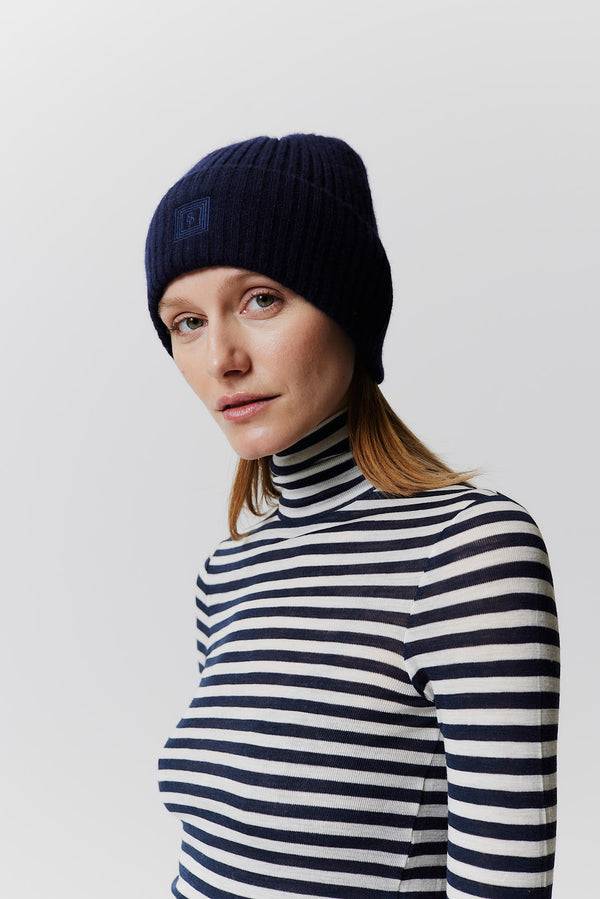 Prinz Berlin Kaschmir Beanie Rib Knit Dunkelblau