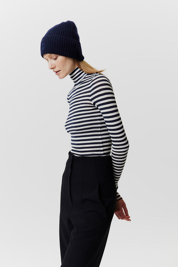 Prinz Berlin Kaschmir Beanie Rib Knit Dunkelblau