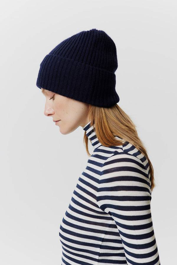 Prinz Berlin Kaschmir Beanie Rib Knit Dunkelblau