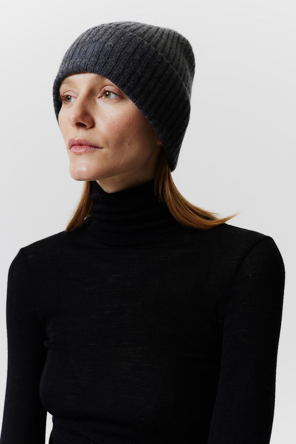 Prinz Berlin Kaschmir Beanie Rib Knit Graphit