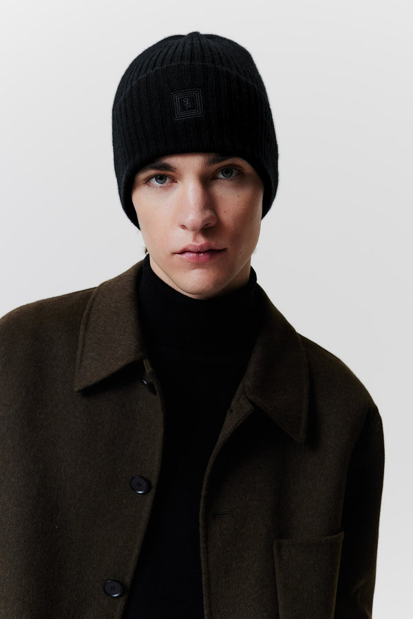 Prinz Berlin Kaschmir Beanie Rib Knit Schwarz