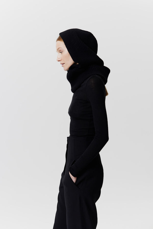 Prinz Berlin Kaschmir Hood Rib Knit Schwarz