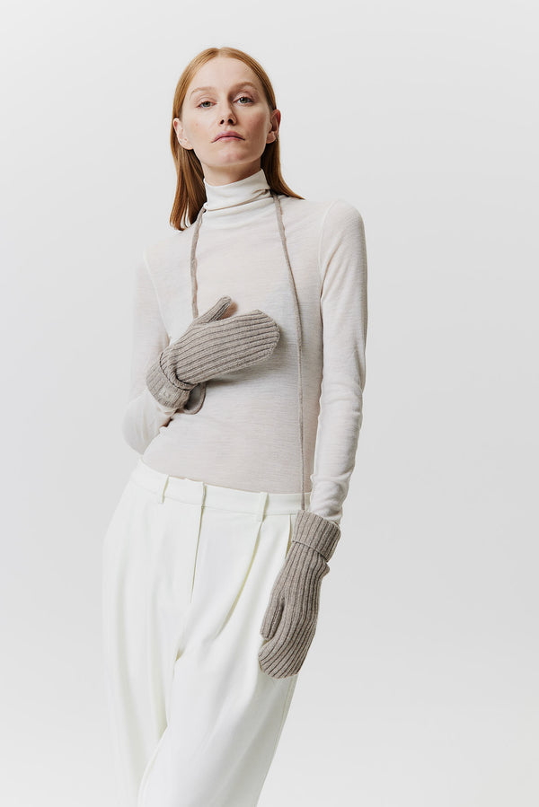 Prinz Berlin Kaschmir Mittens Rib Knit Beige
