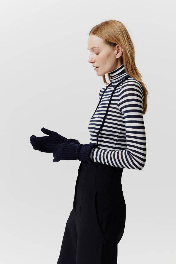 Prinz Berlin Kaschmir Mittens Rib Knit Dunkelblau