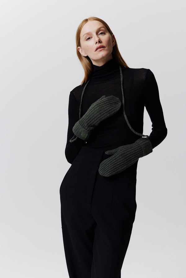 Prinz Berlin Kaschmir Mittens Rib Knit Grün