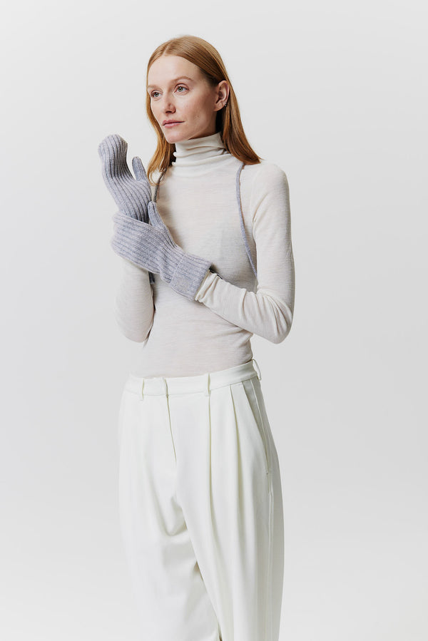 Prinz Berlin Kaschmir Mittens Rib Knit Hellgrau
