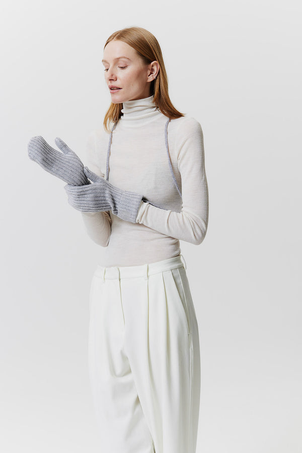 Prinz Berlin Kaschmir Mittens Rib Knit Hellgrau