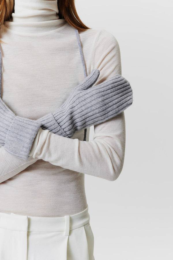 Prinz Berlin Kaschmir Mittens Rib Knit Hellgrau