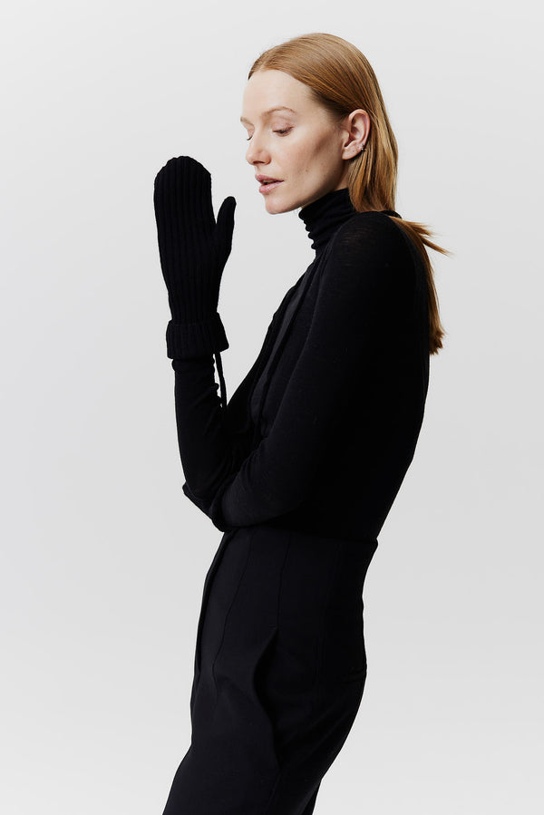 Prinz Berlin Kaschmir Mittens Rib Knit Schwarz