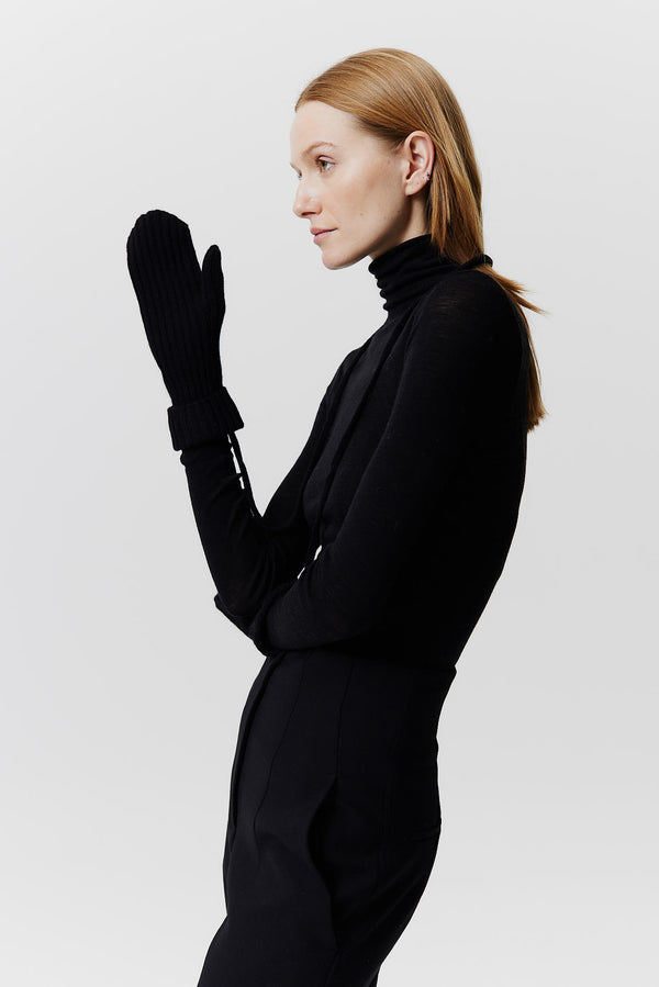 Prinz Berlin Kaschmir Mittens Rib Knit Schwarz
