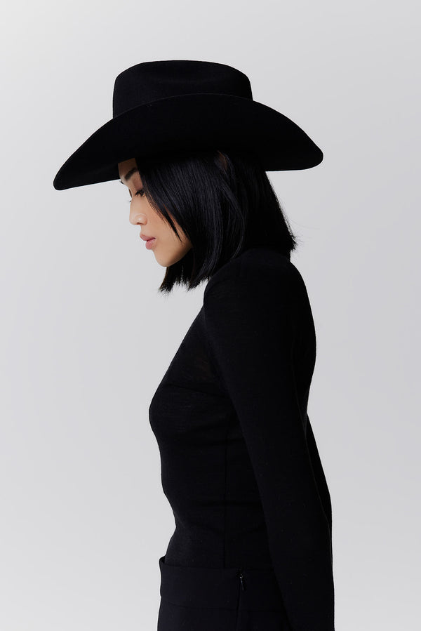 Prinz Berlin Merino Cowboy Hut Lifted Brim Schwarz