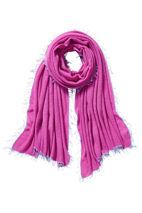Pur Schoen Schal fuchsia fransen sky blue